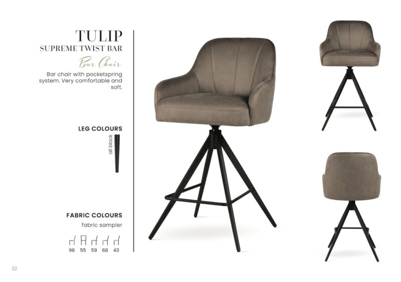 TULIP SUPREME TWIST bárszék L | táskarugós forgó bárszék, választható szövet / fekete lábbal